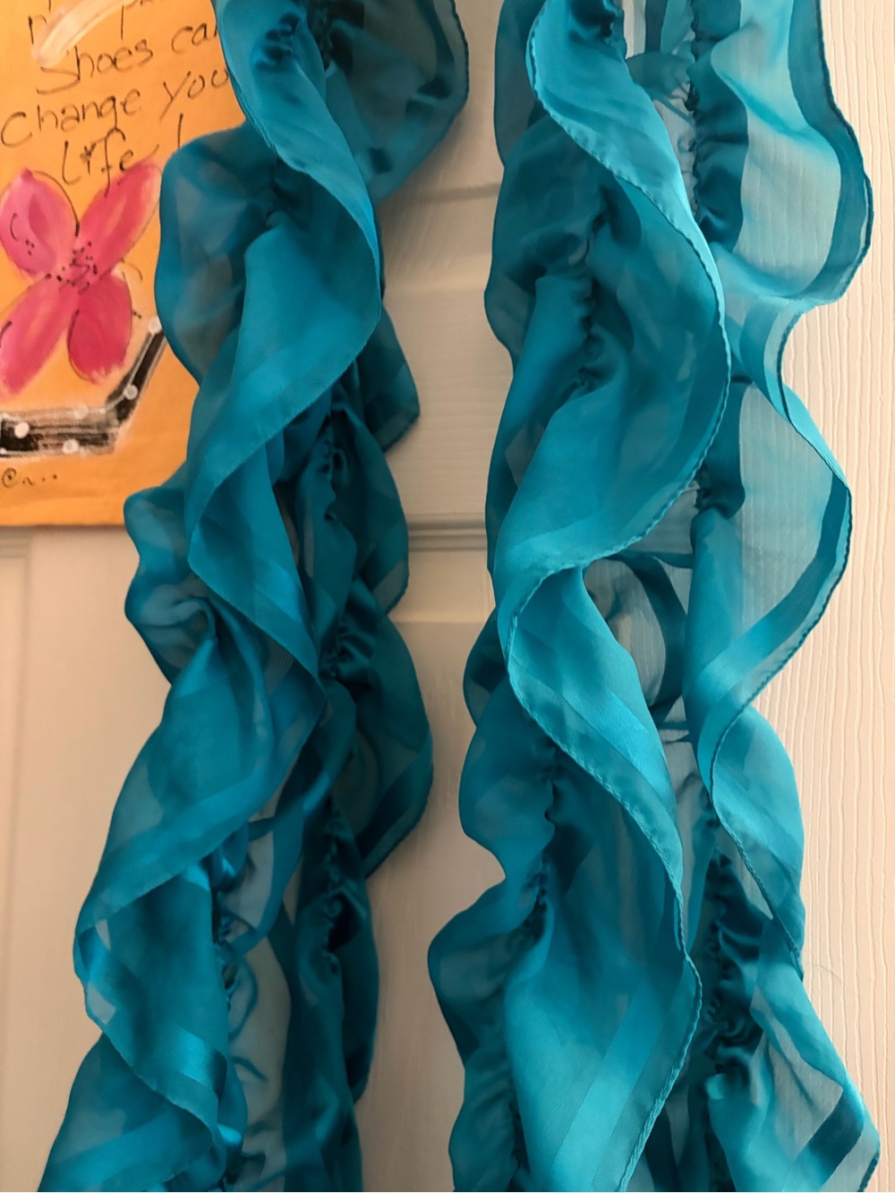 Turquoise Ruffled Chiffon Scarf - Picture 5 of 6